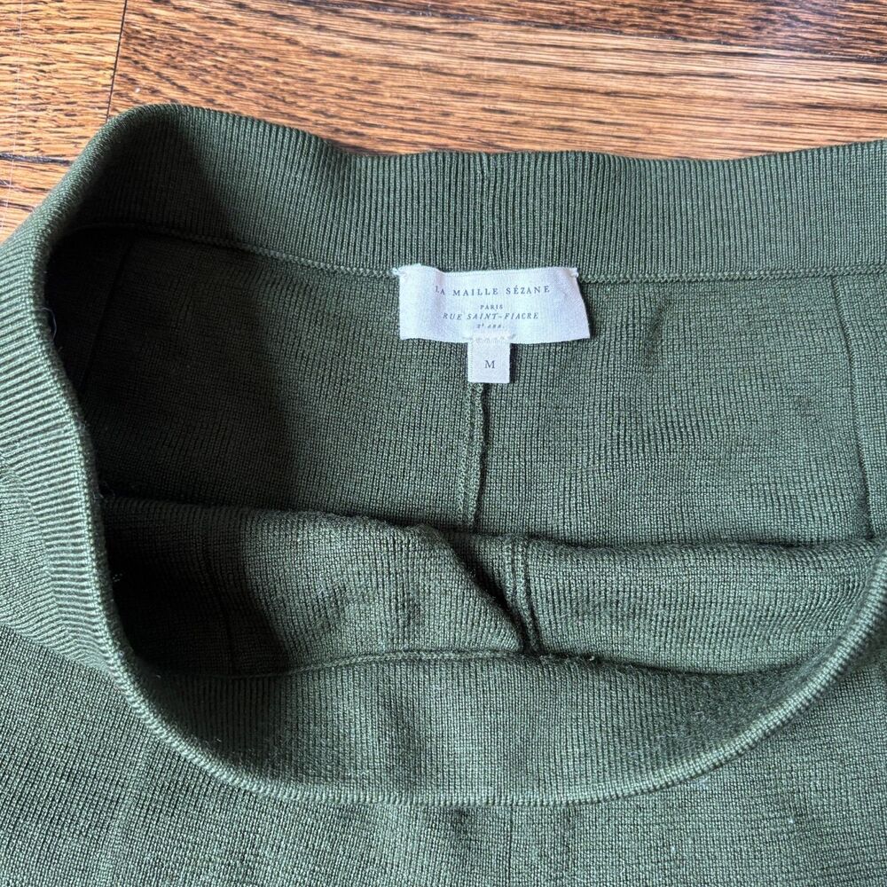Sézane Matthew 100% Merino Wool Knit Pants Size M Olive Green Straight Wide Leg - Picture 4 of 6